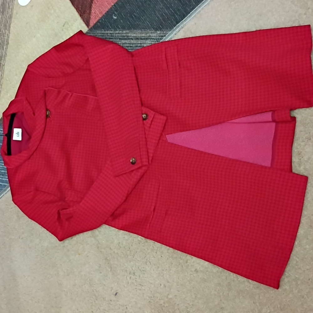 Cabi Red Houndstooth Celebration Women's Red Coat SZ Small - Picture 10 of 11